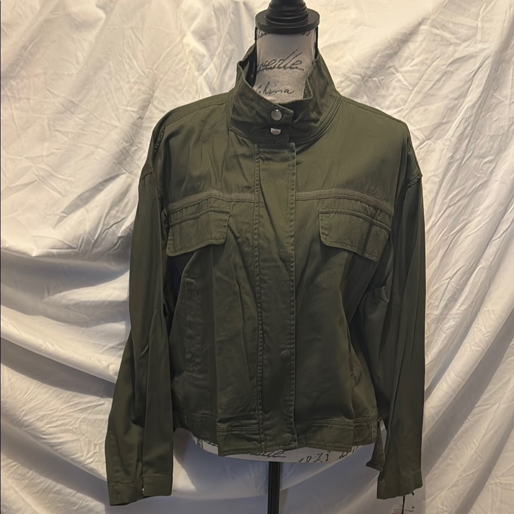 Treasure & Bond Green Utility Jacket High Collar Casual Fit